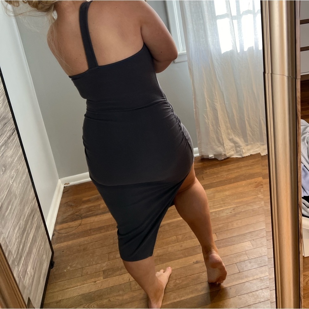 Heartloom Tricia Dress Grey Ribbed Midi One Shoulder XS - Picture 7 of 10